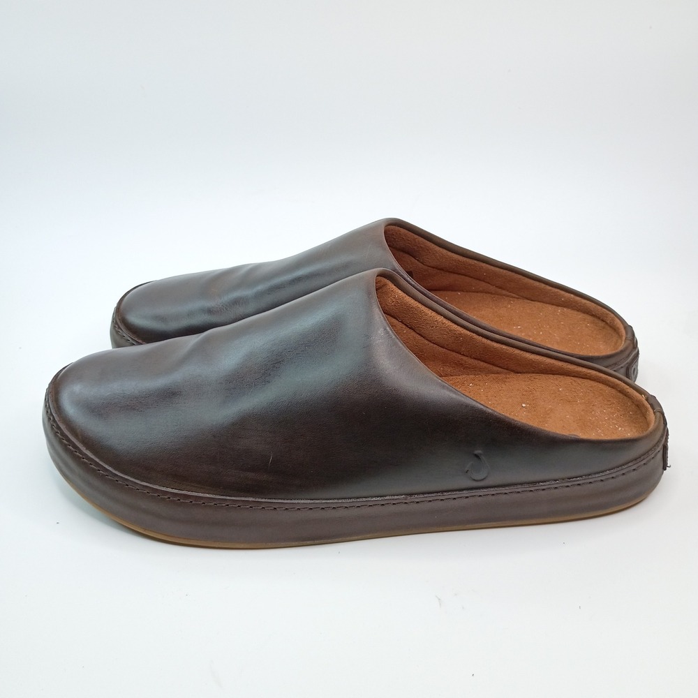 OluKai Ku'u Dark Java Brown Leather Slide Slippers Mules Mens Size 13 10562-4848 - Picture 4 of 8